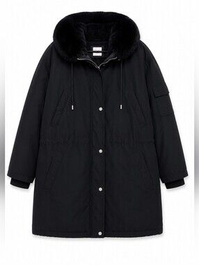 GAP Women's Faux Fur Trim Hooded Parka Coat Navy Blue Winter Jacket XL